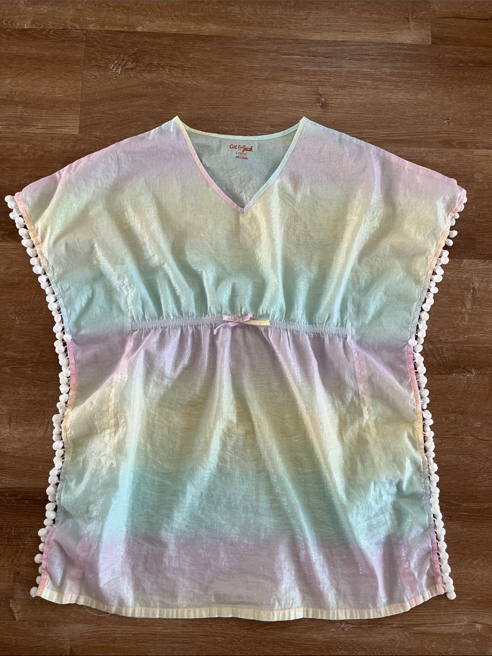 Cat & Jack Pastel Rainbow Pom-Pom V-Neck Swim Coverup